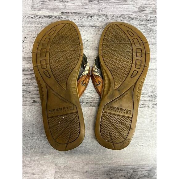 Sperry Womens Size 7M Brown Canvas & Leather Thong Flip-Flops Casual Sandals - Picture 8 of 8